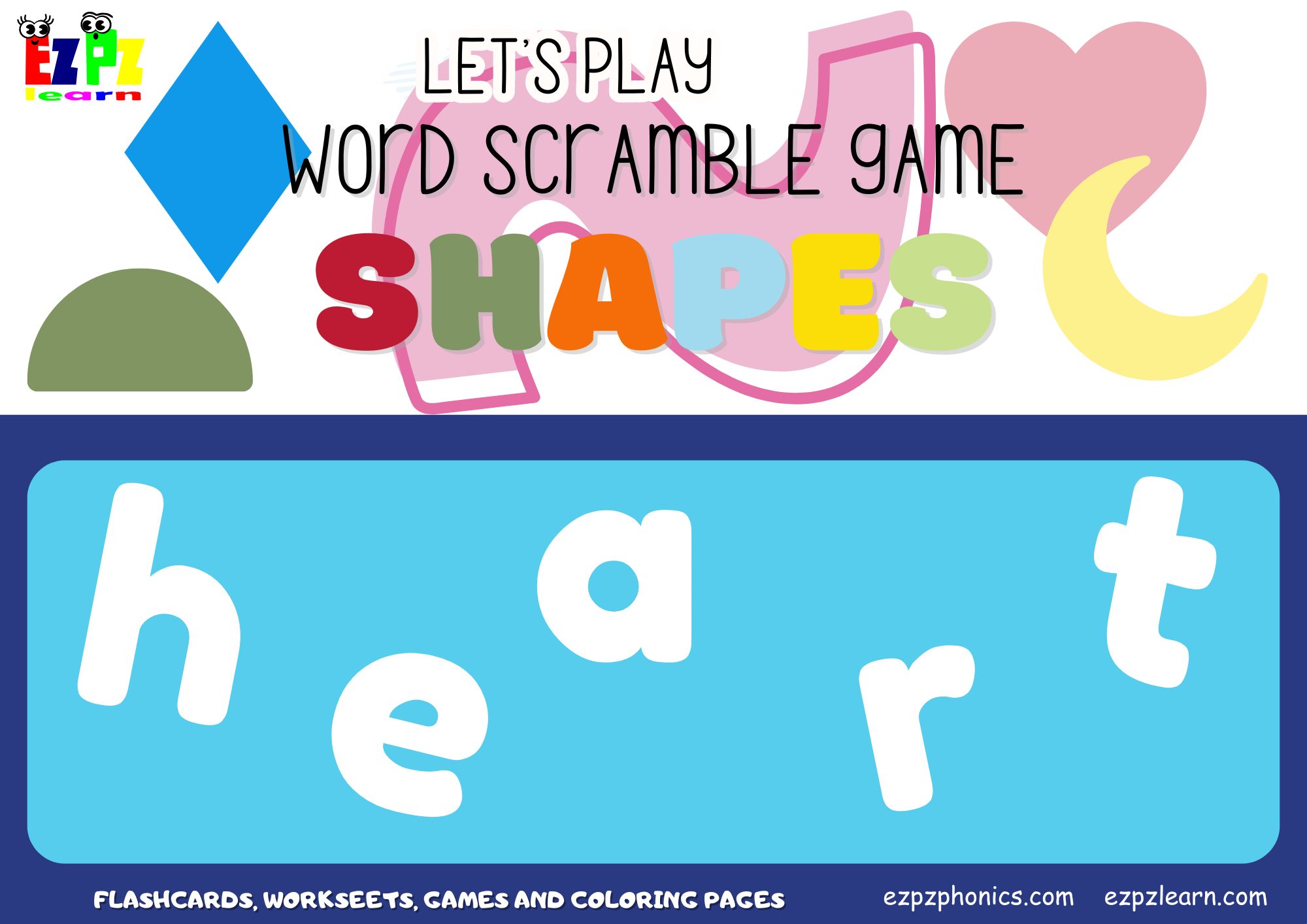Shapes Vocabulary Word Scramble Guessing Game. Great for kids and English language learners.